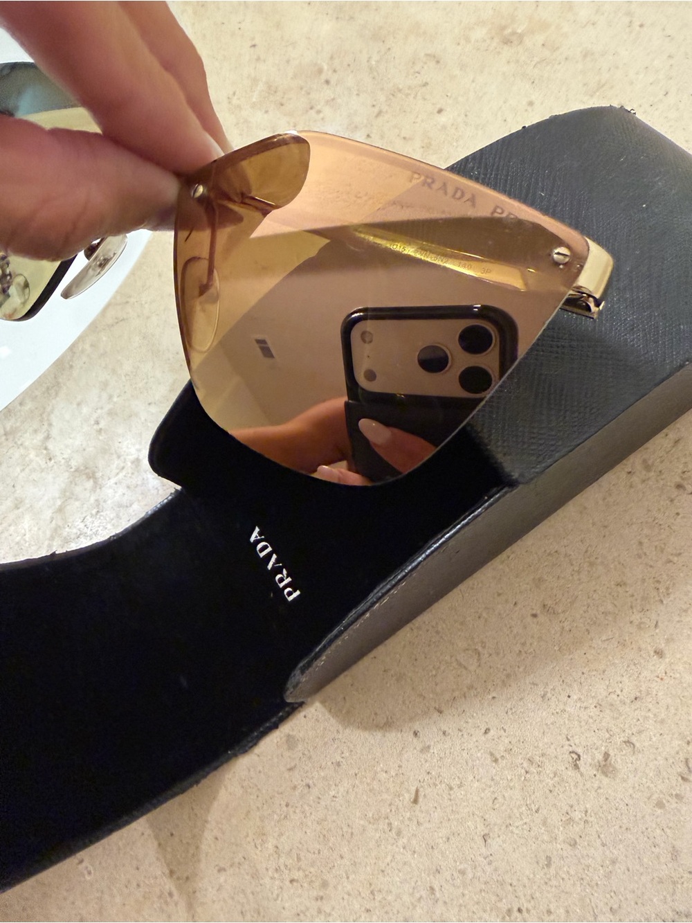 Prada Gold-Trim Rimless mirror Sunglasses with Brown Lenses - Picture 2 of 3